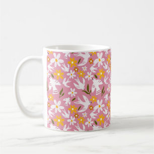 Taza De Café Patrón continuo de aves florales lindas