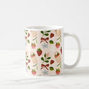 Taza De Café Patrón continuo de Cottagecore de Fresa Adorable