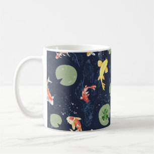 Taza De Café Patrón continuo de estanque de peces koi acuarela