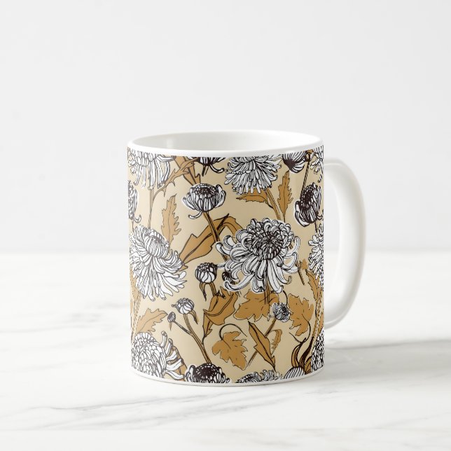Taza De Café Patrón continuo de flores de crisantemo (Anverso derecho)