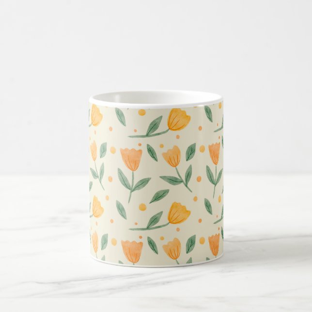 Taza De Café Patrón continuo de flores silvestres naranjas con  (Centro)