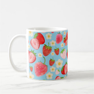 Taza De Café Patrón continuo de fresa en acuarela adorable