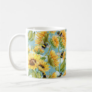 Taza De Café Patrón continuo de girasoles y abejas vintage