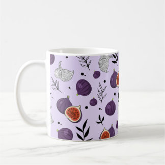 Taza De Café Patrón continuo de higos y hojas acuarela