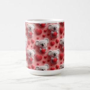 Taza De Café Patrón continuo de koala esponjoso 3D y corazón