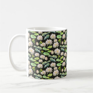 Taza De Café Patrón continuo de loto rosa en acuarela