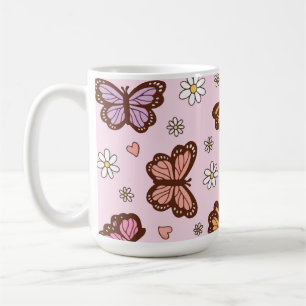 Taza De Café Patrón continuo de mariposa y flores
