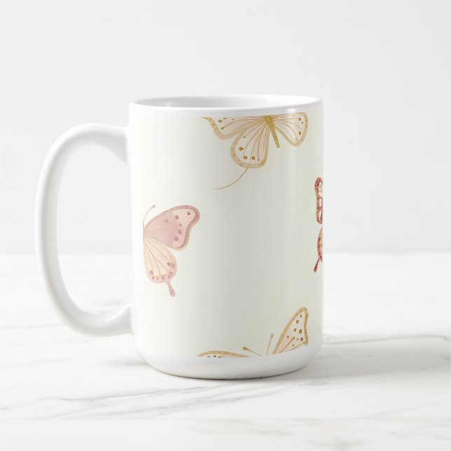 Taza De Café Patrón continuo de mariposas delicadas (Izquierda)