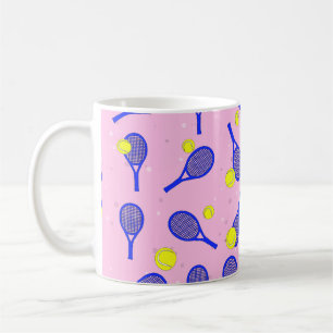 Taza De Café Patrón continuo de tenis - Raqueta y pelota azules