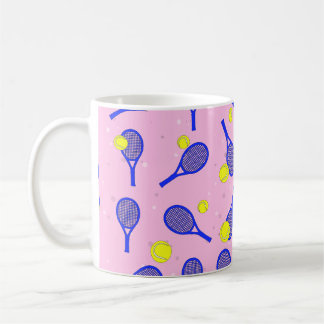 Taza De Café Patrón continuo de tenis - Raqueta y pelota azules