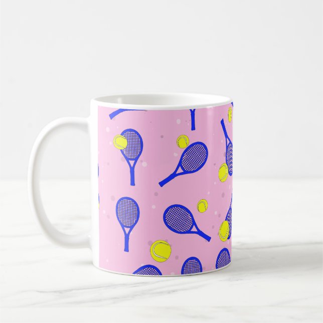 Taza De Café Patrón continuo de tenis - Raqueta y pelota azules (Izquierda)