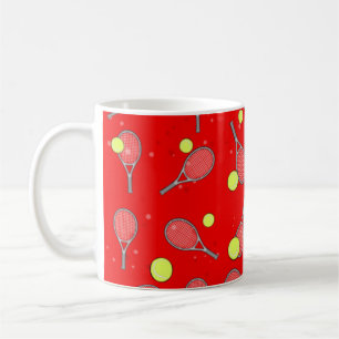 Taza De Café Patrón continuo de tenis - Raqueta y pelota sobre