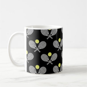 Taza De Café Patrón continuo de tenis - Raqueta y pelota sobre