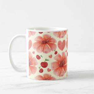 Taza De Café Patrón continuo floral rojo Lig Flor retro linda