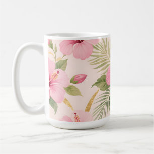Taza De Café Patrón continuo tropical de hibisco rosa