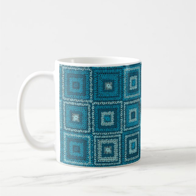 Taza De Café Patrón cuadrado de grano azul (Izquierda)