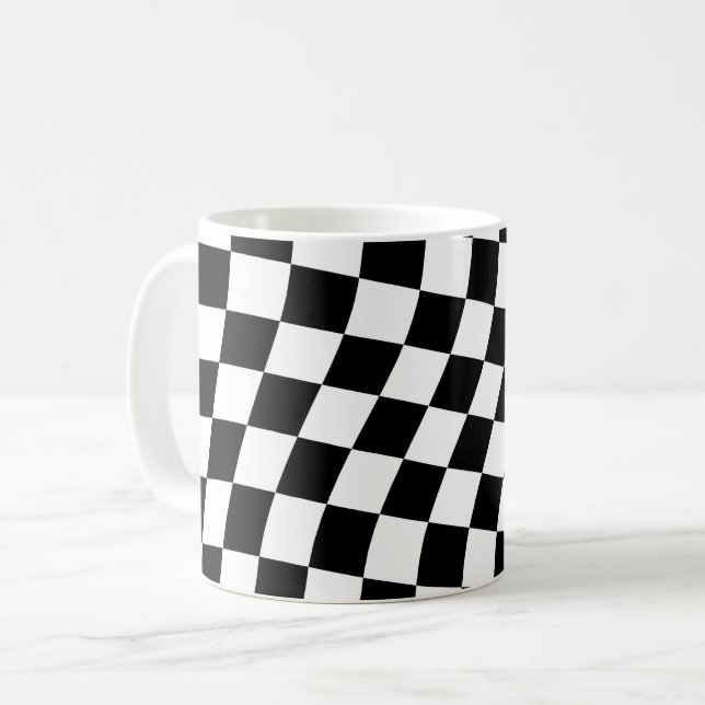 Taza De Café Patrón cuadrado retorcido blanco y negro (Anverso izquierdo)