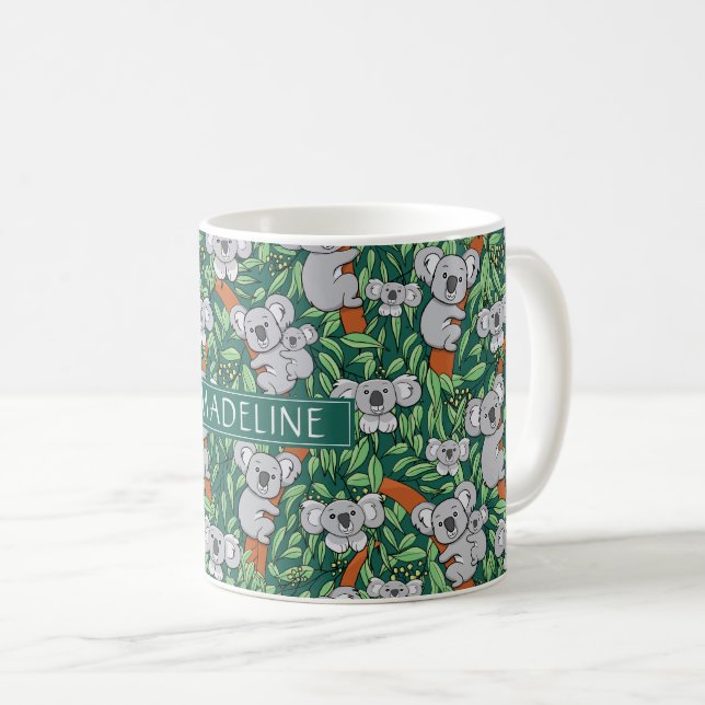 Taza De Café Patrón Cute Koala Personaliza Hunter Green (Anverso derecho)