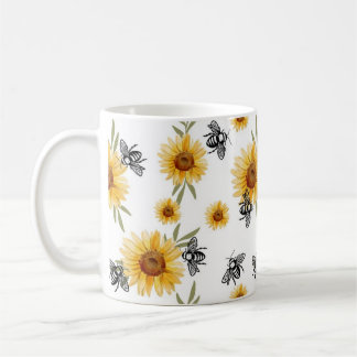 Taza De Café Patrón de abejas y girasoles