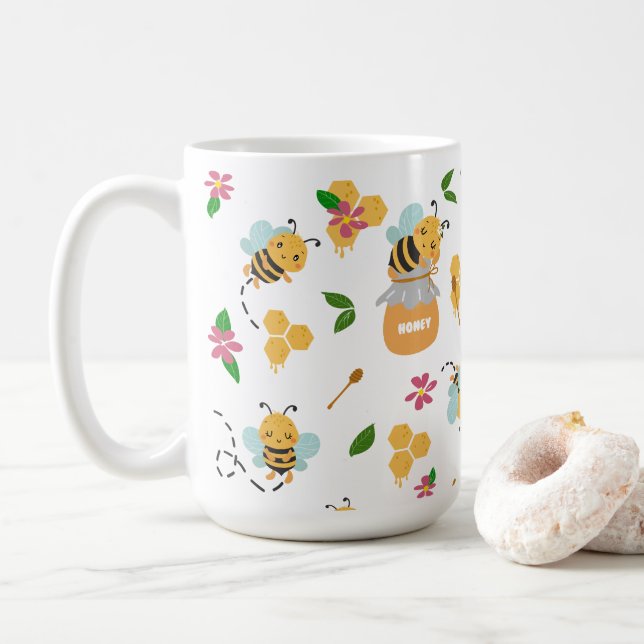 Taza De Café Patrón de abejas y miel de burbujas (Con donut)