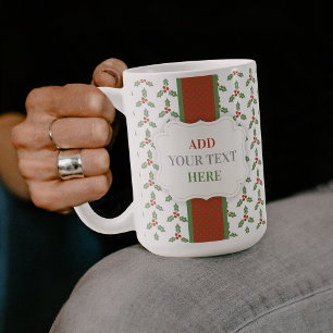 Taza De Café Patrón de acebo de Navidad Acebo verde Bayas rojas