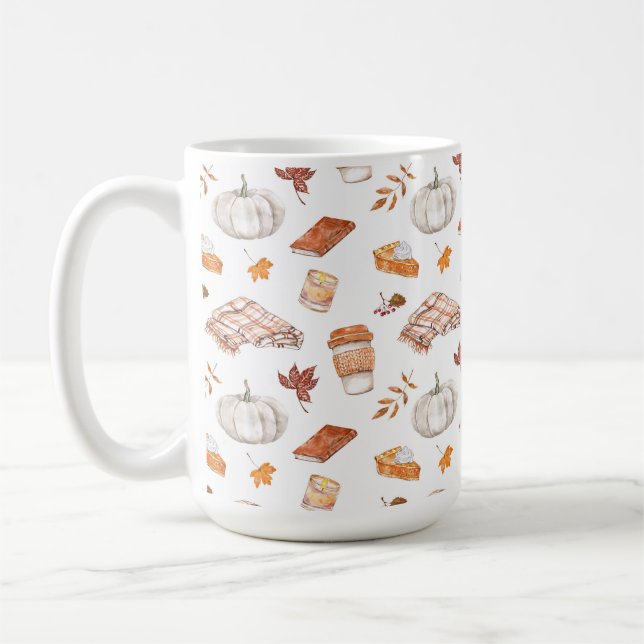 Taza De Café Patrón de acuarela de Cozy Autumn Essentials (Izquierda)