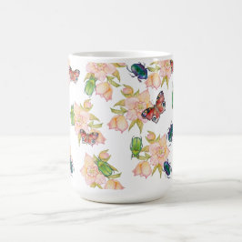 Taza De Café Patrón de acuarela de escarabajos y mariposas