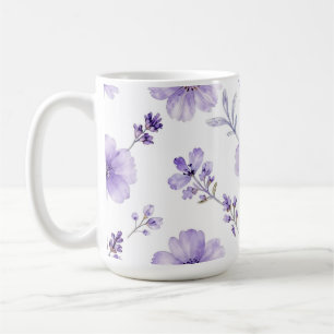 Taza De Café Patrón de acuarela de flor de lino púrpura lavanda