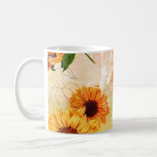 Taza De Café Patrón de acuarela de girasoles amarillos dibujado