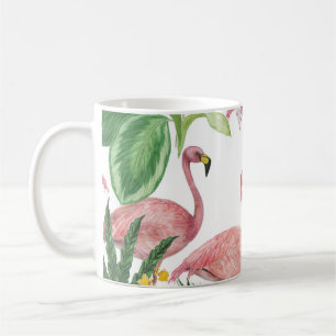 Taza De Café Patrón de acuarela de hojas tropicales de flamengo
