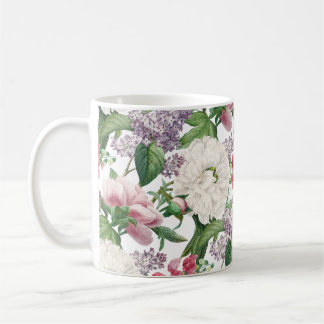 Taza De Café Patrón de Acuarela de Jardín de Flores de Peonías