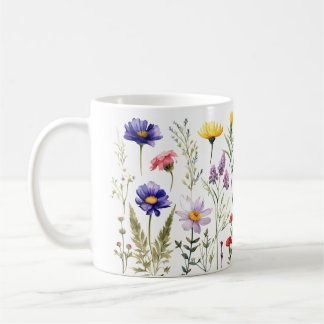 Taza De Café Patrón de acuarela de la flor de primavera colorid