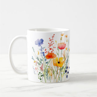 Taza De Café Patrón de acuarela de la flor de primavera colorid