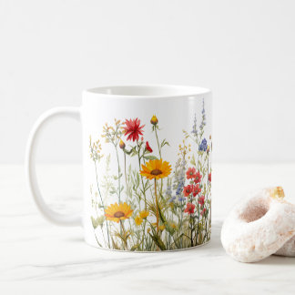 Taza De Café Patrón de acuarela de la flor de primavera colorid