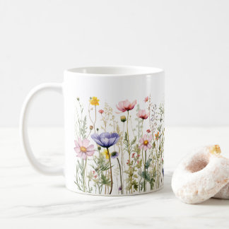 Taza De Café Patrón de acuarela de la flor de primavera colorid
