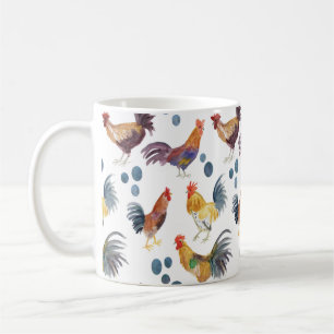 Taza De Café Patrón de acuarela de pollos y huevos coloridos