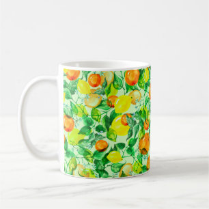 Taza De Café  Patrón de acuarela de vintage - Rama de limón con