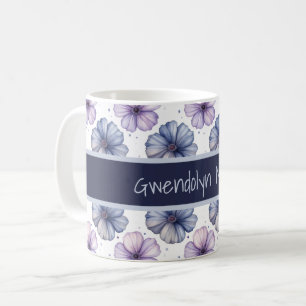 Taza De Café Patrón de acuarela floral lavanda y azul