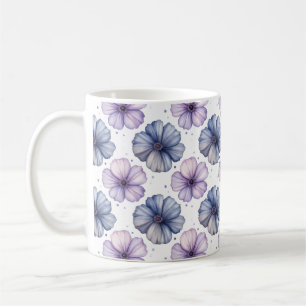 Taza De Café Patrón de acuarela floral lavanda y azul