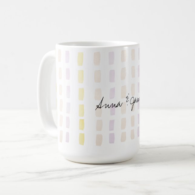 Taza De Café Patrón de acuarela geométrica de pareja feliz (Anverso izquierdo)