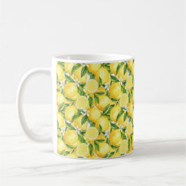 Taza De Café Patrón de Acuarela Mediterránea Limón y Flor