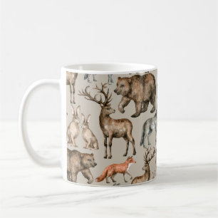 Taza De Café Patrón de acuarela sin fisuras con animales silves