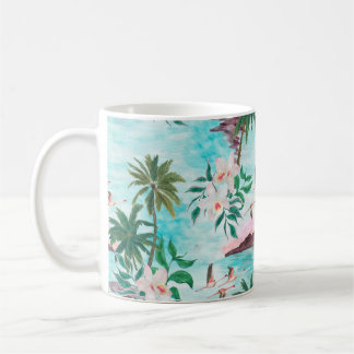 Taza De Café Patrón de acuarela sin fisuras con hawaiano