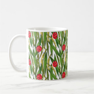 Taza De Café Patrón de acuarela sin fisuras con ladybugs. Contr