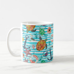 Taza De Café Patrón de acuarela sin fisuras con tortugas,