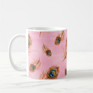 Taza De Café Patrón de acuarela sin foco con hazaña de pavo rea