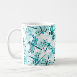 Taza De Café Patrón de acuarela sin foco con libélula elegante