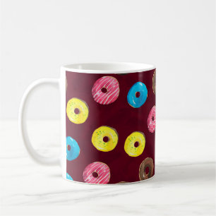 Taza De Café Patrón de acuarela sin mar con donuts en rubí