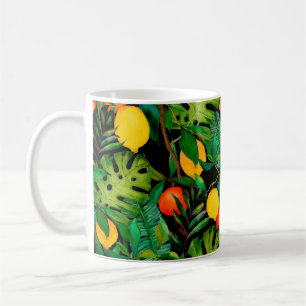 Taza De Café Patrón de acuarela transparente con hojas tropical