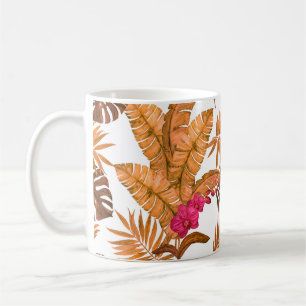 Taza De Café Patrón de acuarela transparente con hojas tropical